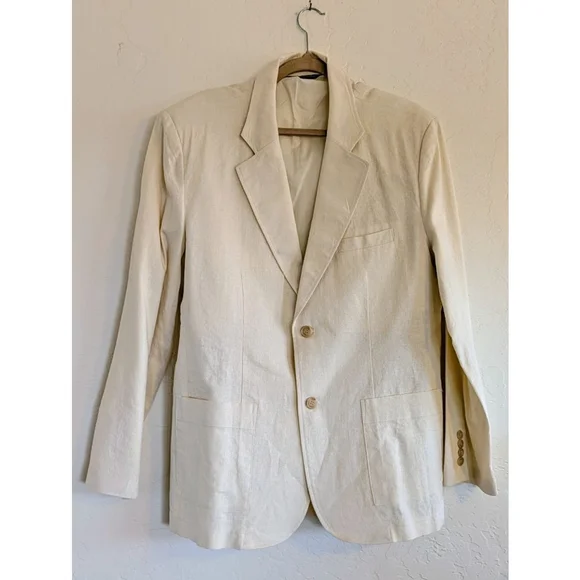 Andrew Fezza Linen Blend Blazer Cream Neutral Tailored Jacket Minimalist Coastal - Picture 2 of 15